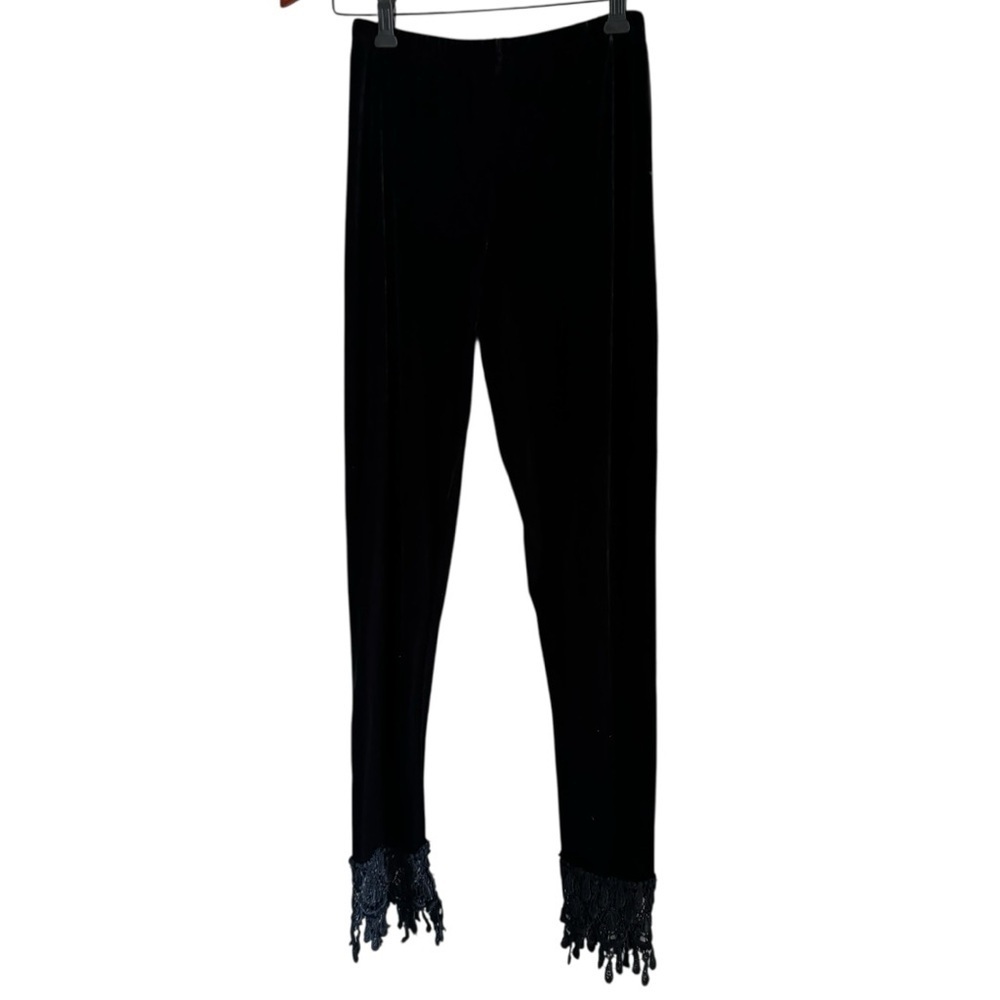 Black Lace Trim velvety‎ velour Leggings - Picture 3 of 10